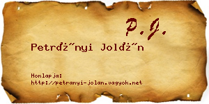 Petrányi Jolán névjegykártya
